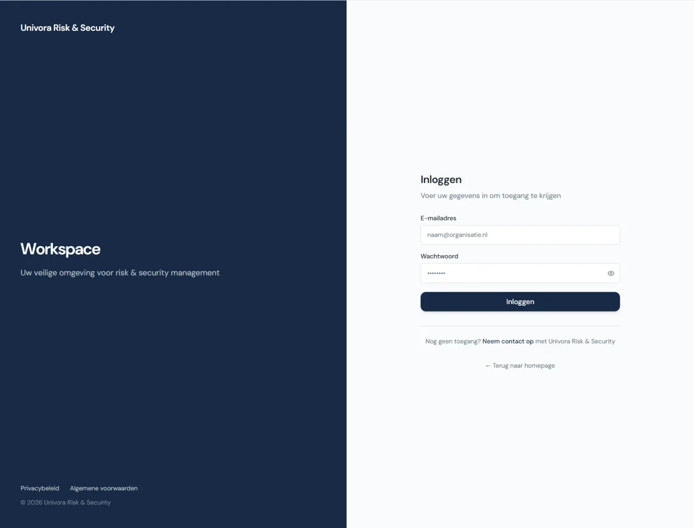 Univora Workspace dashboard voor security teams en meldkamerbeheer